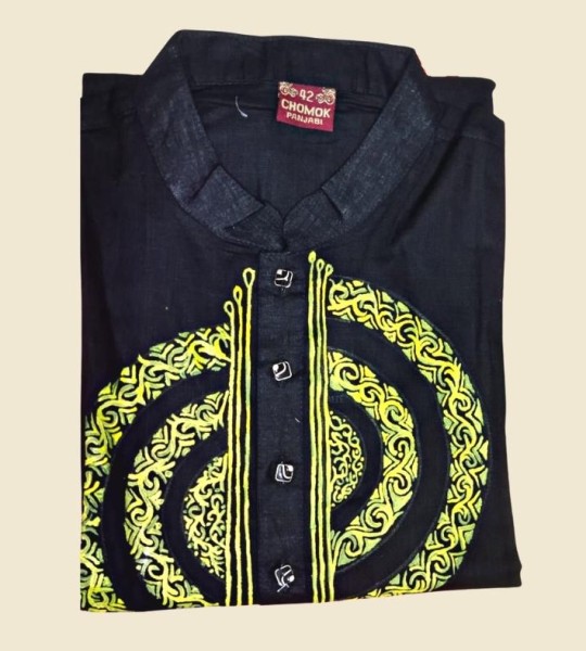 Hand-painted premium khadi Black Panjabi SL-204